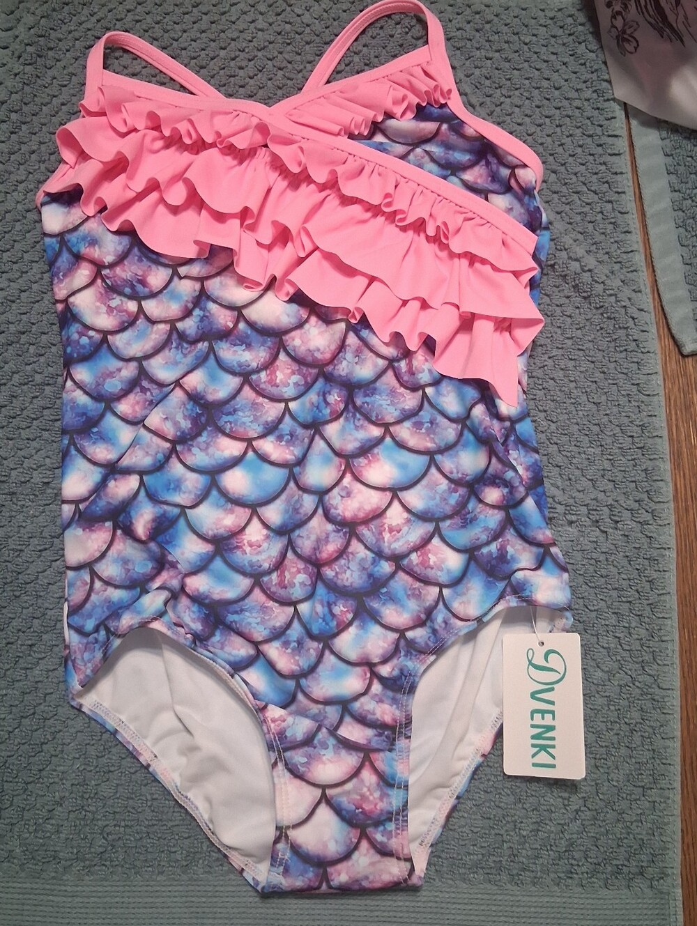 Girls' Pink Ruffle Mermaid One-Piece Swimsuit